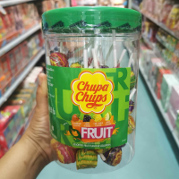 Chupa Chups Fruit Lollipops จุปาจุ๊ปส์ ฟรุต โลลี่ป๊อบส์ อมยิ้มรวมกลิ่นผลไม้ต่างๆ กระปุกสีเขียว 550 กรัม (1 กระปุกมี 50 ไม้)