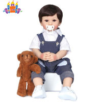 SS【ready stock】55CM Simulate Silicone Doll +Plush Toy + Pacifier + Bottle Set for Kids