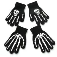 ✼✽✗ Unisex Halloween Gloves Luminous Skeleton Skull Men Women Touch Screen Anti Slip Winter Warm Knitted Mittens Riding Gloves