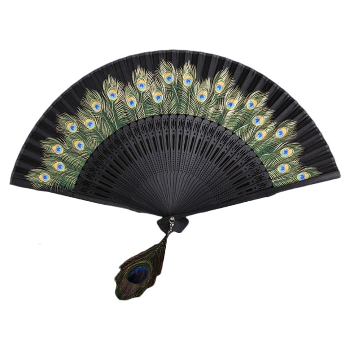 Chinese Style Peacock Patterned Hand Fans Vintage Silky Handheld Folding Fan
