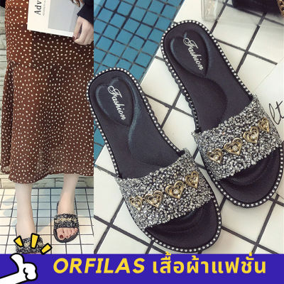【Orfilas】Ladies slippers อิฐแฟลช รองเท้าแตะชายหาด รองเท้าลำลองผู้หญิงสไตล์เกาหลี รองเท้าแตะฤดูร้อน สะดวกสบาย รองเท้าแฟชั่นผู้หญิง