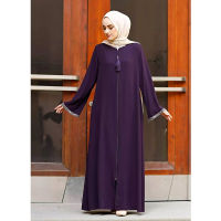 Ramadan Eid Mubarak Muslim Abaya for Elegant Women Open Front Zipper Maxi Dress Dubai Kaftan Islam Femme Turkey Gown Robe Caftan