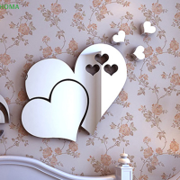 ?【Lowest price】HOMA Creative 3D สติกเกอร์ผนังอะคริลิครูปหัวใจ self-adhesive DIY Home Art Mirror