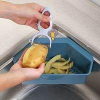 ✶✗❁ Three-piece Triangular Sink Filter Sink Filter Kitchen Drain Vegetable And Fruit Drain Basket Sucker Sponge Rack Storage Rack