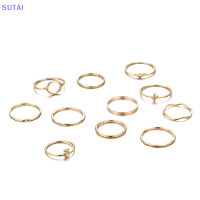 ?【Lowest price】SUTAI 11ชิ้น เซ็ตโบฮีเมียนแหวนเปิดปรับได้แหวนหรูหราสำหรับผู้หญิงเครื่องประดับชุดแหวนของขวัญครบรอบวันเกิด