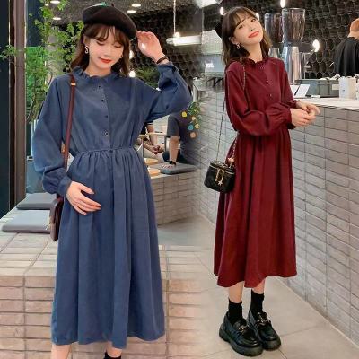 2021 Autumn and Winter New Product Korean Version Loose Solid Color Fungus Collar Maternity Dress Can Open Breastfeeding