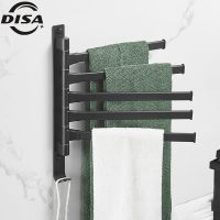 Black Towel Bar 5 Rods Bathroom Towel Hanger Space Aluminum Rotating Hanger Towel Rack Kitchen Wall-Mounted Towel Holder