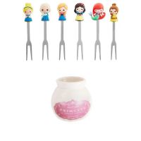 6Pcs/set Cute Cartoon Princess Stainless Steel Dessert Fruit Forks with Holder Set Mini Salad Fruit Fork Food Flatware