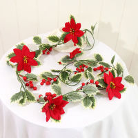 Aphi2 M ประดิษฐ์ Holly Leaf Vine และ Red Berries คริสต์มาส Poinsettia ดอกไม้หวาย DIY Garland พวงหรีด Xmas Tree แขวนเครื่องประดับตกแต่งบ้าน