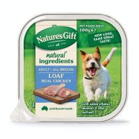 [ลด50%] ล้างสต๊อก!! Natures Gift Real Chicken เนเจอร์กิฟท์ อาหารสูตรเนื้อไก่ สำหรับสุนัข 100 g. x12 ถาด