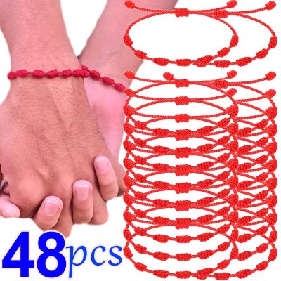 1-48Pcs 7 Knot Red String Bracelet For Couple Rope Braided Bracelets Protection Good Luck Amulet for Success Handmade Jewelry