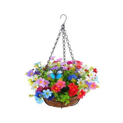 Simulation Flower Hanging Basket Hanging Baskets Garlands Home Flowers for Patio Lawn Garden Decor, for the Decoration of Outdoors and Indoors-Yellow