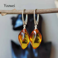 Women Amber Earrings Wholesale Natural Precious Modernist Spiral Golden Baltic Genuine Amber Jewelry 925 Silver Dandling Earring