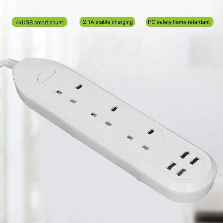 USB Extension Cord UK Plug 110‑250V 2500W Power Strip Long Cord Safe