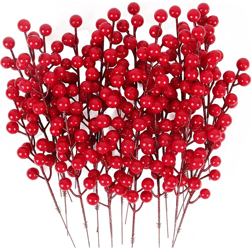 20pcs Artificial Holly Berry Picks With 12 Branches, Red Berries For  Christmas Decorations