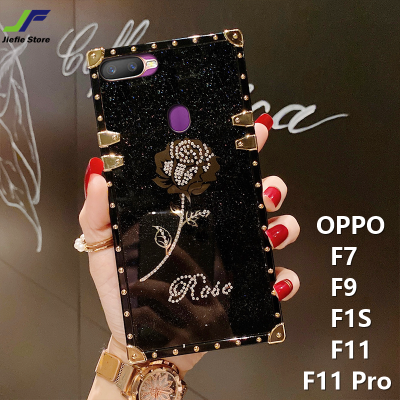 JieFie เพชร Rose สำหรับ OPPO F7 / F9 / F11 / F1S / F11 Pro ล่าสุด Chrome Luxury ดอกไม้ปลอกสแควร์ TPU ฝาครอบโทรศัพท์กันกระแทก