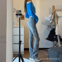 Hot Girl High Street Lace-Up Micro-Flared Jeans Women Spring Autumn New Style Waist Straight Slim-Fit Designed Pants