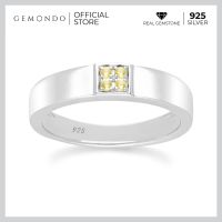 Gemondo แหวนเงินแท้ 925 Sterling Silver ชุบโรเดียม ประดับบุษราคัม (Yellow Sapphire) เรียง 4 เม็ด ทรงแหวนปลอกมีด