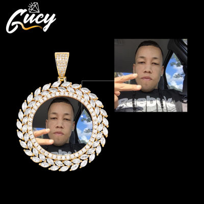 GUCY Grain Pattern Custom Photo Roundness Solid Back Pendant &amp; Necklace With Tennis Chain Cubic Zircon Mens Hip Hop Jewelry