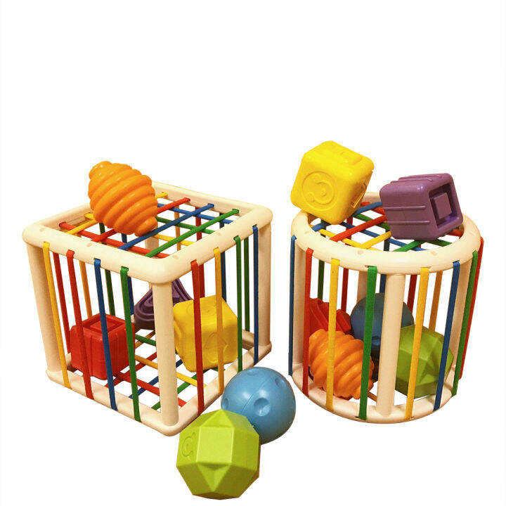 2021Montessori Baby Shape Sorting Toy Color Recognition Plastic Cube InnyBin Shape Sorting Game