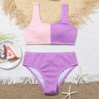 Colorblock Girl Bikini Swimsuit Kids Ribbed Two Piece Childrens Swimwear 7-14 Years Bathing Suit Monokini 2023 Summer Beachwear