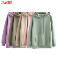 Tangada  autumn winter women fleece cotton hoodie sweatshirts oversize ladies pullovers pocket hooded jacket SD60-1