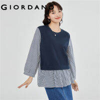 GIORDANO Women Blouses Collage Stripe 100% Cotton Blouses Buttons Back 3/4 Sleeve Relaxed Simple Fashion Casual Blouses 13343680