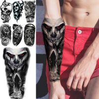 【YF】 3D Realistic Black Devil Temporary Tattoos For Men Adult Tiger Pirate Skeleton Vampire Fake Tattoo Forearm Scary Tatoo Joker