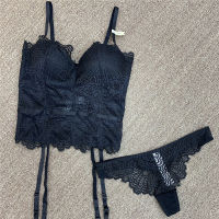 Fashion Sexy Lace Corsets Embroidery Flowers Underwear Women Bustiers Gather Charming Push Up Lingerie Bustiers and Thongs
