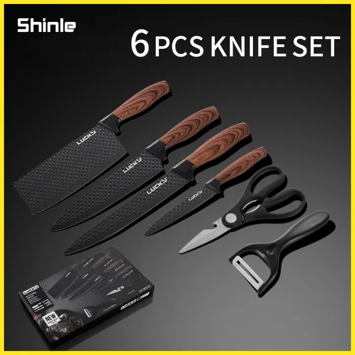 Knife Set 6 PCS Kitchen Stainless Steel Chef Knife Bread Knife Cleaver