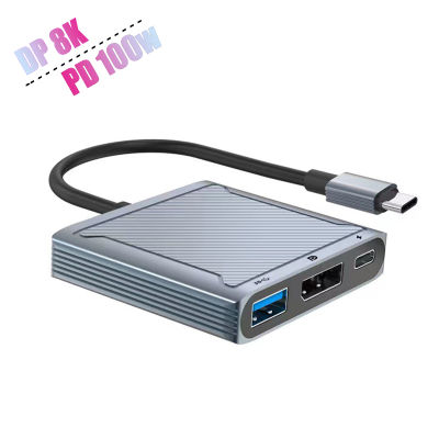 8พัน60เฮิร์ต DP 3 In 1 Hub อะแดปเตอร์ USB C เพื่อ Displayport 4พัน 120 Type C PD 100วัตต์ค่าใช้จ่าย Extender แสดงพอร์ต HUB สำหรับ Air Pro