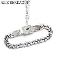 ✥ AZIZ BEKKAOUI Fashion Name Key Jewelry Lock key Lover Jewelry Wide Men Bracelet Figaro Chain Bracelets Drop Shipping