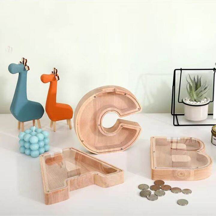 Twenty six English Alphabet Moneybox Coin Money Piggy Bank Wooden