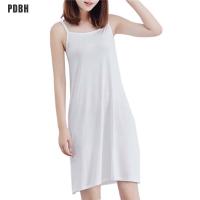 [PDBH Fashion Store] 【Flash Sale】 Women Solid Color Dress Camisole Spaghetti Strap Long Tank Top Slip Mini Dress