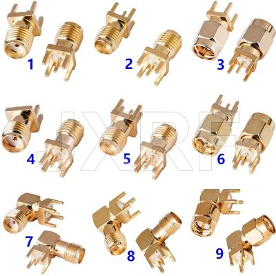 10Pcs SMA Female Jack Male Plug Adapter Solder Edge PCB Straight Right angle Mount RF Copper Connector Plug Socket Electrical Connectors