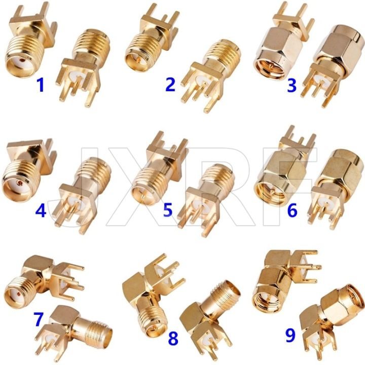 10pcs-sma-female-jack-male-plug-adapter-solder-edge-pcb-straight-right-angle-mount-rf-copper-connector-plug-socket-electrical-connectors