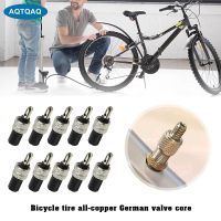 10Pcs/Set Germany Type Bike Valve Core Set Compatible with Wood Dunlop Dutch Bike Tyre Replacement Copper Silver Bicycle Parts Valve Stems Caps Adapte