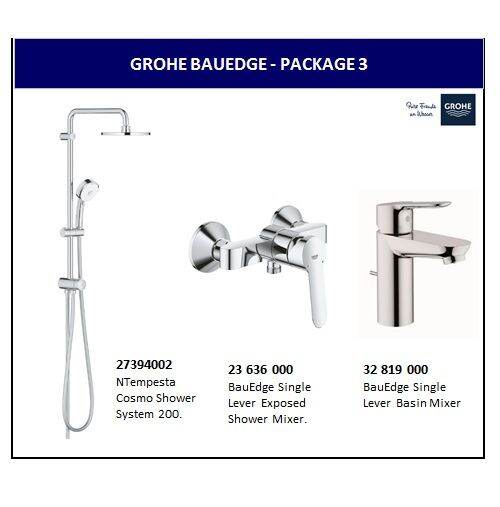 GROHE BAUEDGE - PACKAGE 3 (incl BASIN MIXER + EXPOSED SHOWER MIXER ...