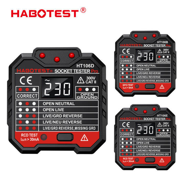 habotest-ht106-เครื่องทดสอบเต้ารับ-48v-250v-professional-เบรกเกอร์การทดสอบที่ถูกต้อง-gfci-rcd-เครื่องทดสอบซ็อกเก็ตเพื่อหลีกเลี่ยงไฟฟ้าช็อตและซ่อมบำรุงไฟฟ้า