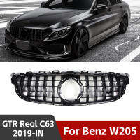 สำหรับ Benz W205 C Class GTR C63สไตล์รถด้านหน้า Grill กันชน Racing Grille สีดำ เงินอุปกรณ์เสริม (ไม่มีกล้อง)