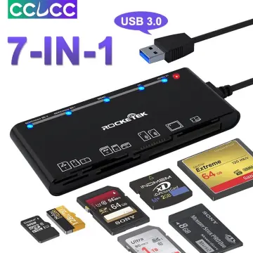 Insten Card Reader USB 3.0 with USB A Cable, 6 in 1 Compatible with SD,  microSD, TF, MS, CF, XD, and M2 Cards, Black