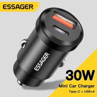 Essager USB C ที่ชาร์จแบตในรถ30W QC PD 3.0ชาร์จเร็วพอร์ตคู่พร้อม TypeC สำหFlag man iPhone 13 12 11 Pro Max Huawei อะแดปเตอร์ USB C