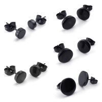 Jewelry Mens Earrings, 10mm Circle Ear Studs, 2pcs (1 Pair), Stainless Steel, Black