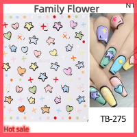 Family Flower Flash Sale สติ๊กเกอร์ศิลปะติดเล็บภาพกราฟฟิตีสัญลักษณ์แอบสแตรกต์รูปดาวน่ารักสติ๊กเกอร์ติด5D สำหรับตกแต่งเล็บมือเด็ก