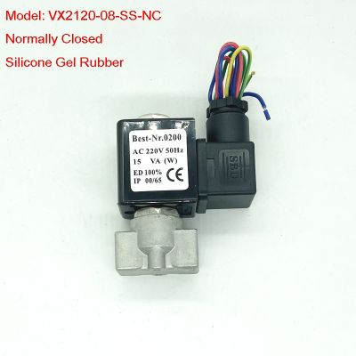 Free Ship Food Class Silicone Gel Rubber Solenoid Valve Normally Closed 2/2 Way Model VX2120-08-SS-NC Valves