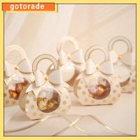 GOTORADE 10PCS ลายจุดกลม กล่องของชำร่วยงานแต่งงาน โบว์สำหรับผูก ของตกแต่งงานปาร์ตี้ กล่องขนมช็อกโกแลต สร้างสรรค์และสร้างสรรค์ พร้อมที่จับ กล่องบรรจุภัณฑ์ของขวัญ อุปกรณ์งานเลี้ยงวันเกิดงานแต่งงาน