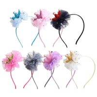 Girls Princess Organza Crown Hairband Birthday Party Kids Lace Flower Hair Hoop Korean Children Headband Hair Accessories