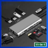 เคส HASOWELL USB ประเภท C Hub 11ใน1 RJ 45 Connector สาย VGA จอแสดงผล HDMI 4K Lan Ethernet HDTV PD TF Card การ์ด SD AUX 3.5มม.