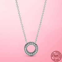 Genuine 925 Sterling Silver Trendy Necklace CZ Circle Round Sparkling Pave Necklace for Women Birthday Banquet Party Girl Gift