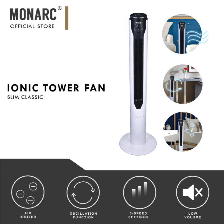 Monarc Ionic Tower Fan Oscillating Slim Classic with Air Ionizer